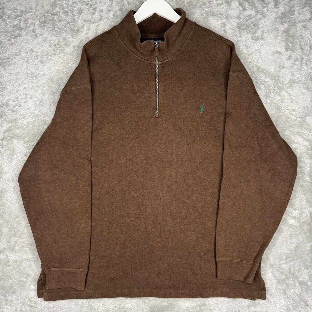 Polo Ralph Lauren Sweater Men 2XLT Tall 1/4 Zip Brown Cotton Pullover Pony Logo